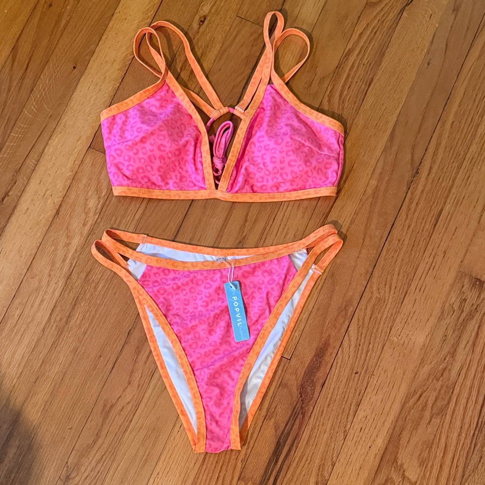 Stylish Popvil Pink and Orange Bikini Set